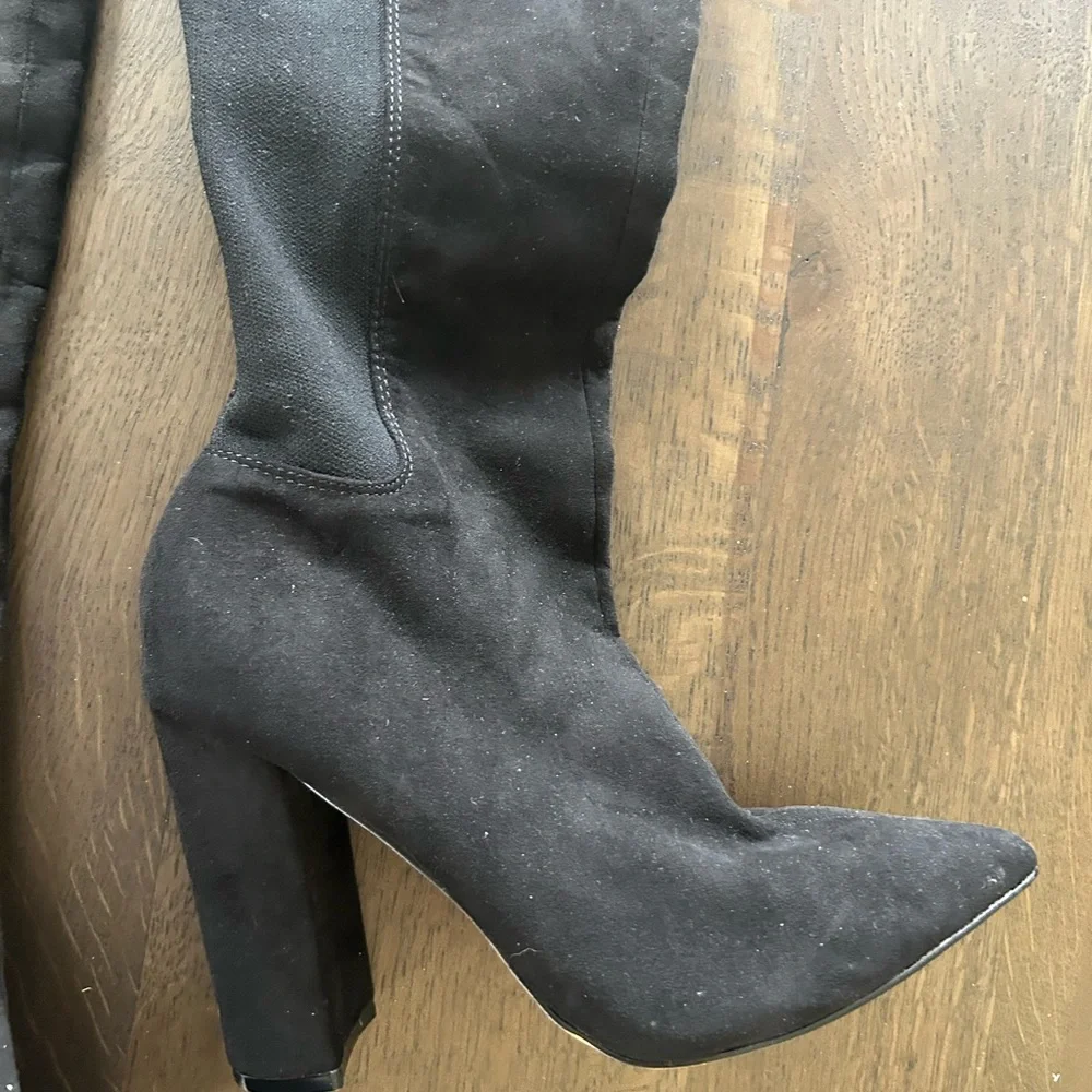 Express NWT over the knee black sock boots thigh high pointy toe chunky heel
